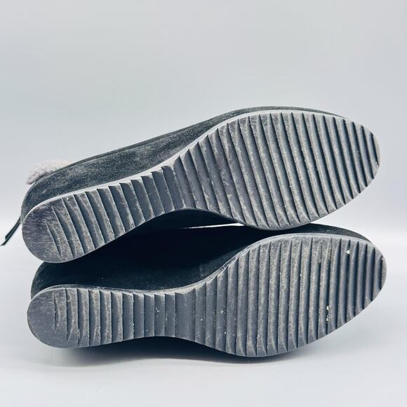 Stuart Weitzman Boots Womens 8.5 Black Suede Faux Shearling Wedge Ankle Zip - Picture 7 of 10